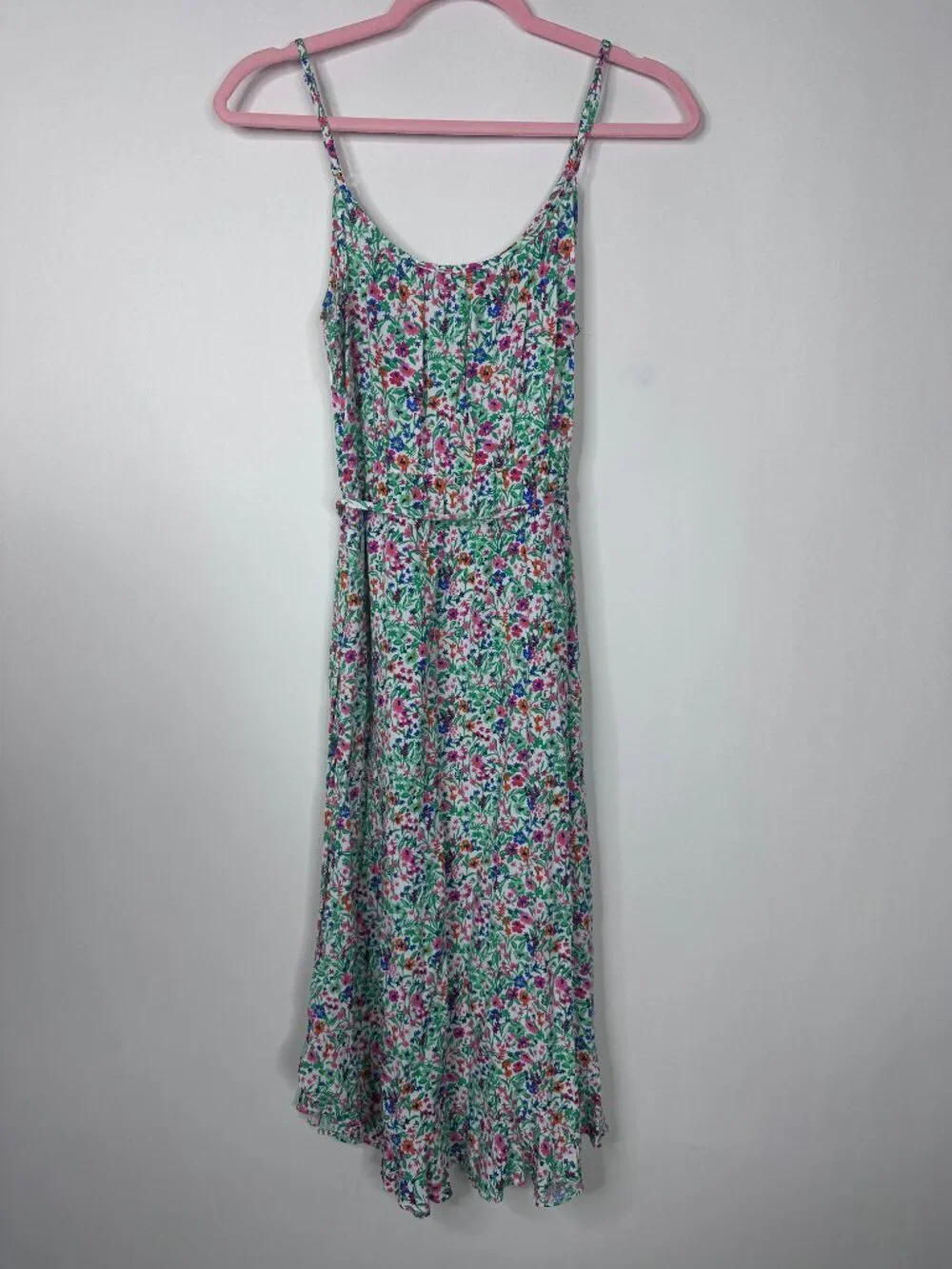 J. Crew Ruffle Midi Curved Hem Dress Green 2 #A1828